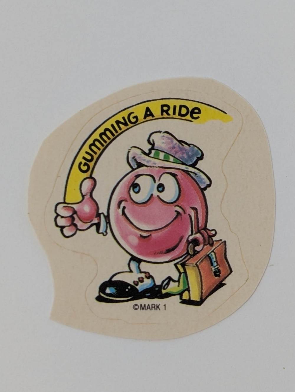 Vintage Sticker Scratch and Sniff Bubble Gum Celebrity Mark 1983 Gumming A Ride